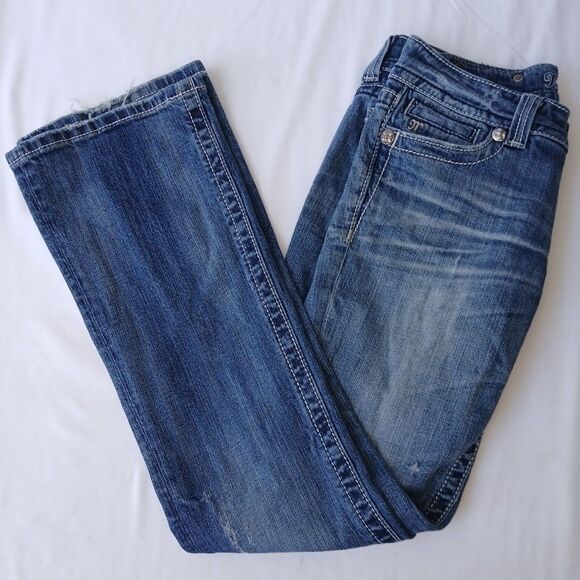 Miss Me Slim Boot Stretch Denim Jeans Embellish Cross Pockets Sz 27 VTG Y2K - Picture 2 of 8